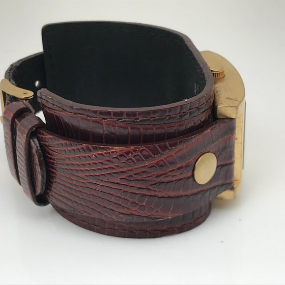 Vestal Women Watch Brown Leather Wide Band Gold To - Picture 3 of 11